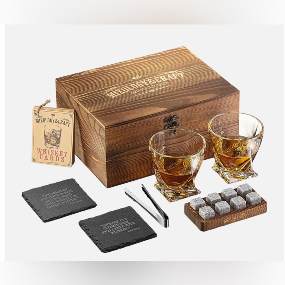 Mixology & Craft Elegant Whiskey Set in Wooden Box